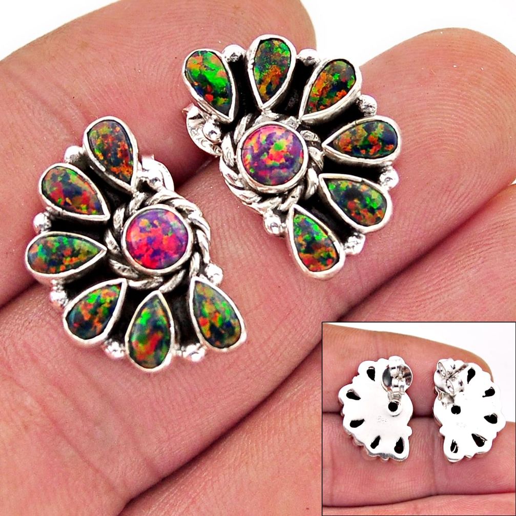 8.29cts back closed orange australian opal (lab) 925 silver stud earrings n4074