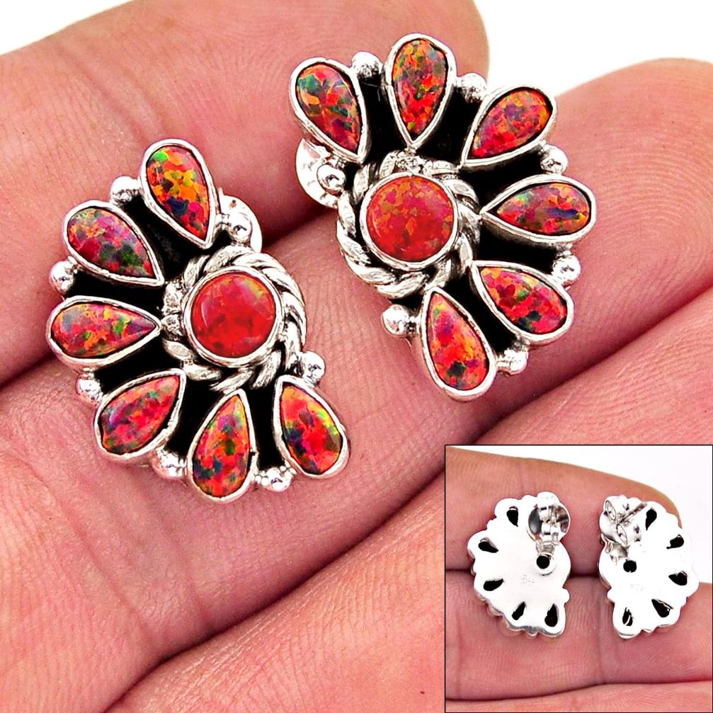 8.76cts back closed orange australian opal (lab) 925 silver stud earrings n4079