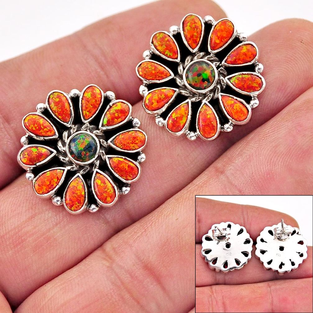11.57cts back closed orange australian opal (lab) 925 silver stud earrings n4101