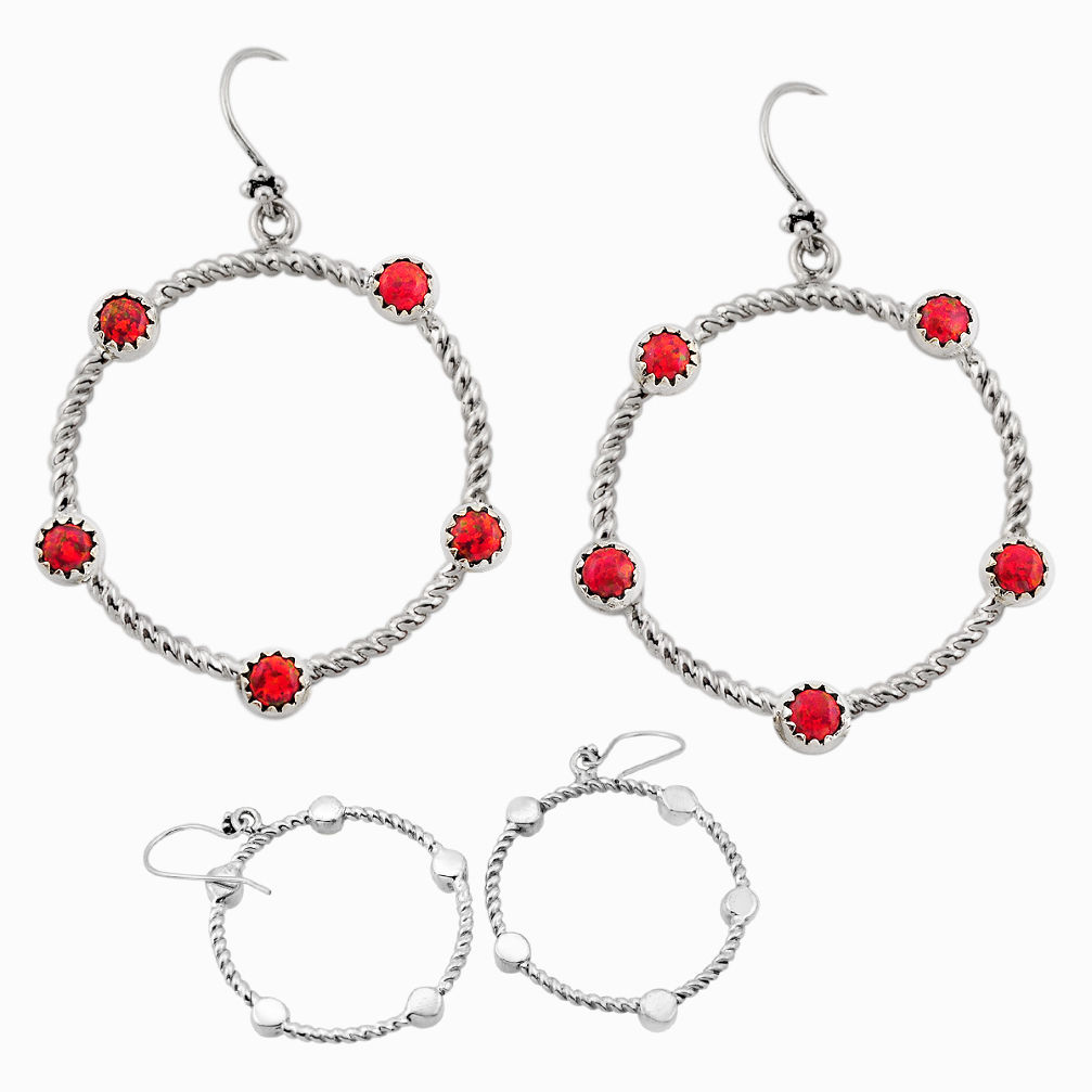 3.32cts back closed orange australian opal (lab) round silver earrings c33203