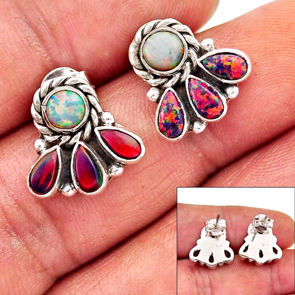 5.24cts back closed pink australian opal (lab) 925 silver stud earrings n4148