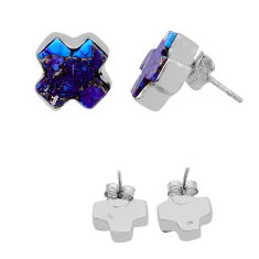 10.43cts back closed purple copper turquoise silver stud cross earrings n45354