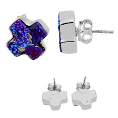9.16cts back closed purple copper turquoise silver stud cross earrings n45355