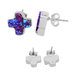 9.57cts back closed purple copper turquoise silver stud cross earrings n45357