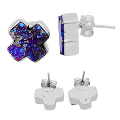 11.29cts back closed purple copper turquoise silver stud cross earrings n45360
