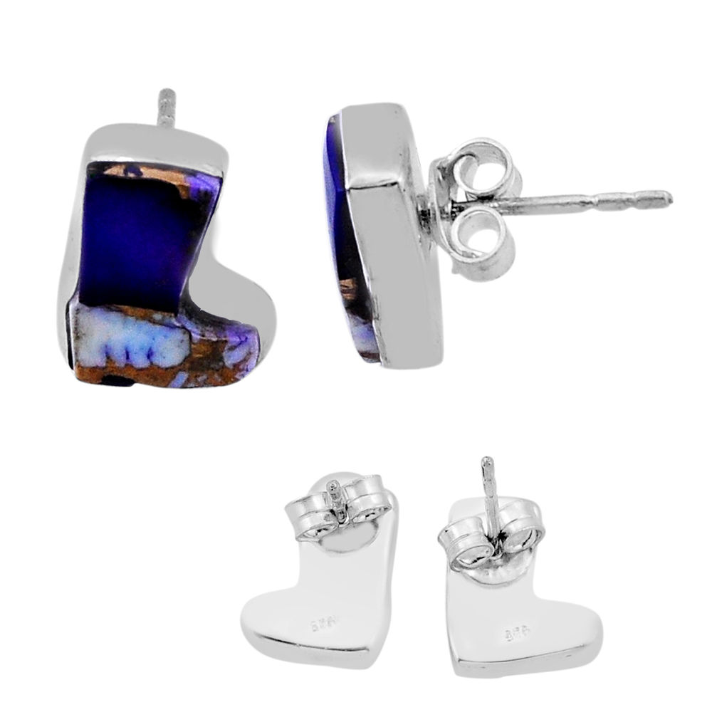 Back closed rose dahlia violet fancy silver stud cowboy boots earrings n45306