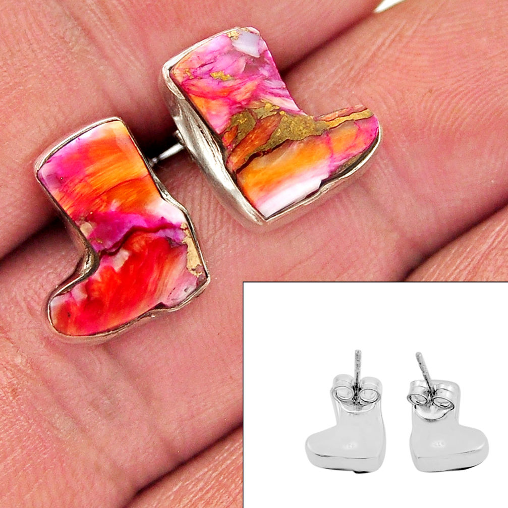 Back closed spiny oyster arizona turquoise silver cowboy boots earrings n15911