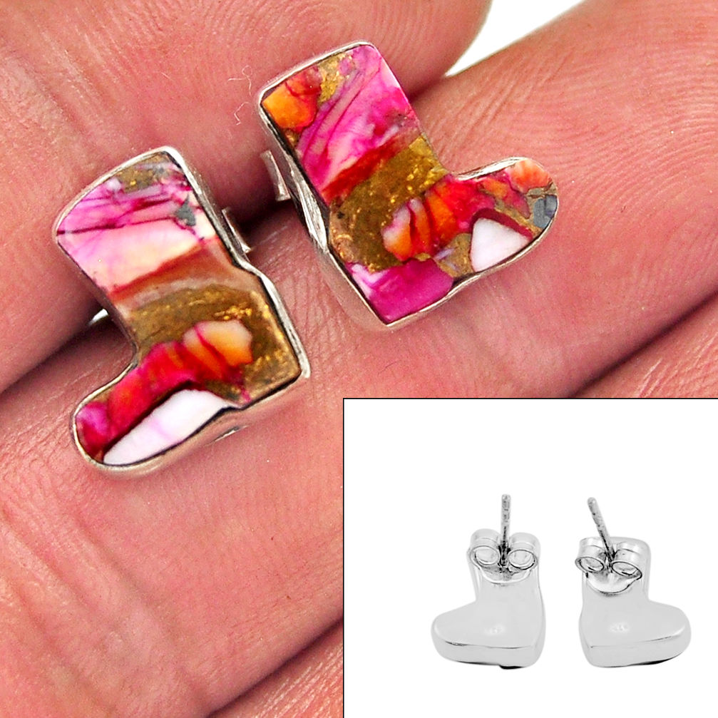 Back closed spiny oyster arizona turquoise silver cowboy boots earrings n15912