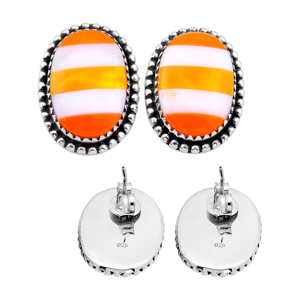 16.05cts back closed white orange strip opal 925 silver checker earrings n53321