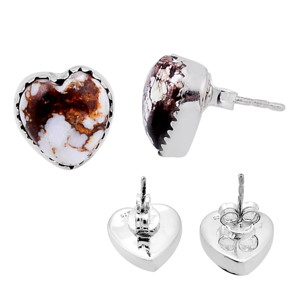 8.84cts back closed white wild horse magnesite heart silver stud earrings n54941