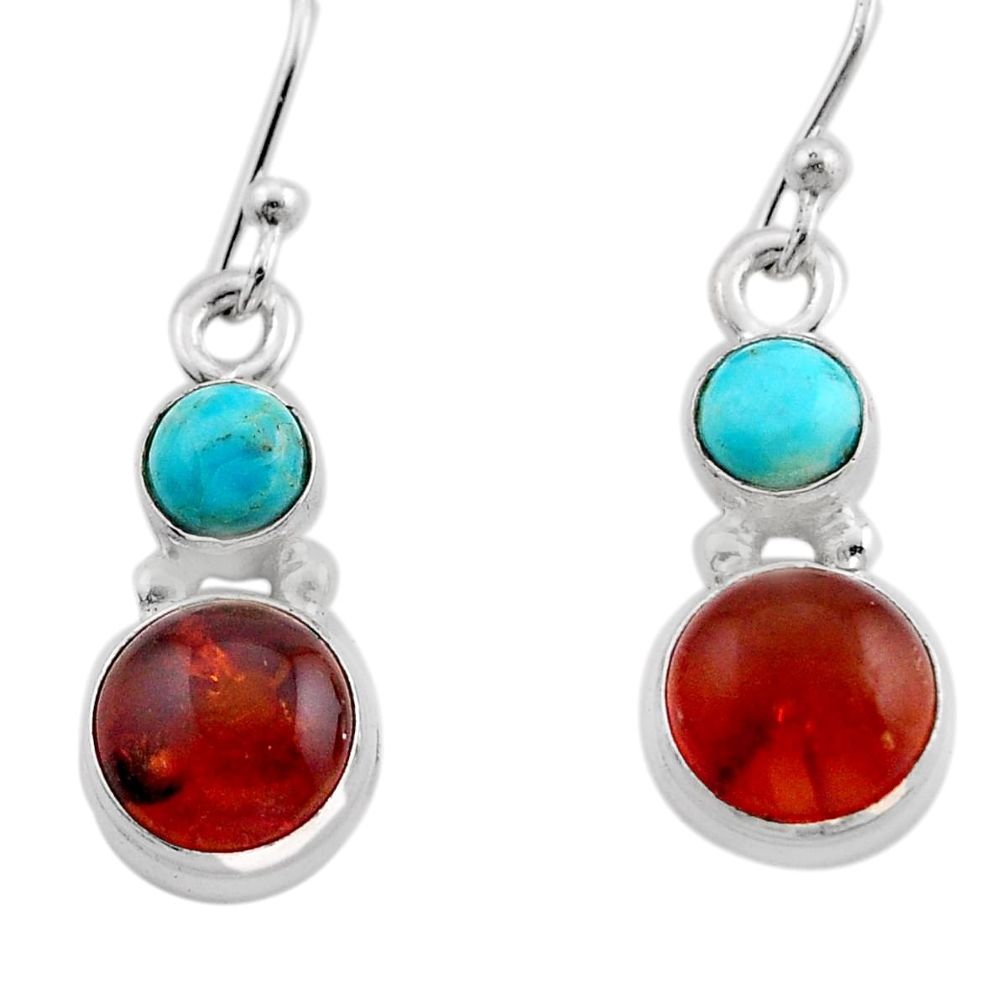6.48cts baltic amber sleeping beauty turquoise 925 silver dangle earrings y92622