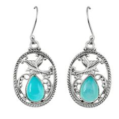 3.91cts bird natural aqua chalcedony 925 sterling silver dangle earrings y45301