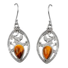 4.72cts bird natural brown tiger's eye pear 925 silver dangle earrings y45216