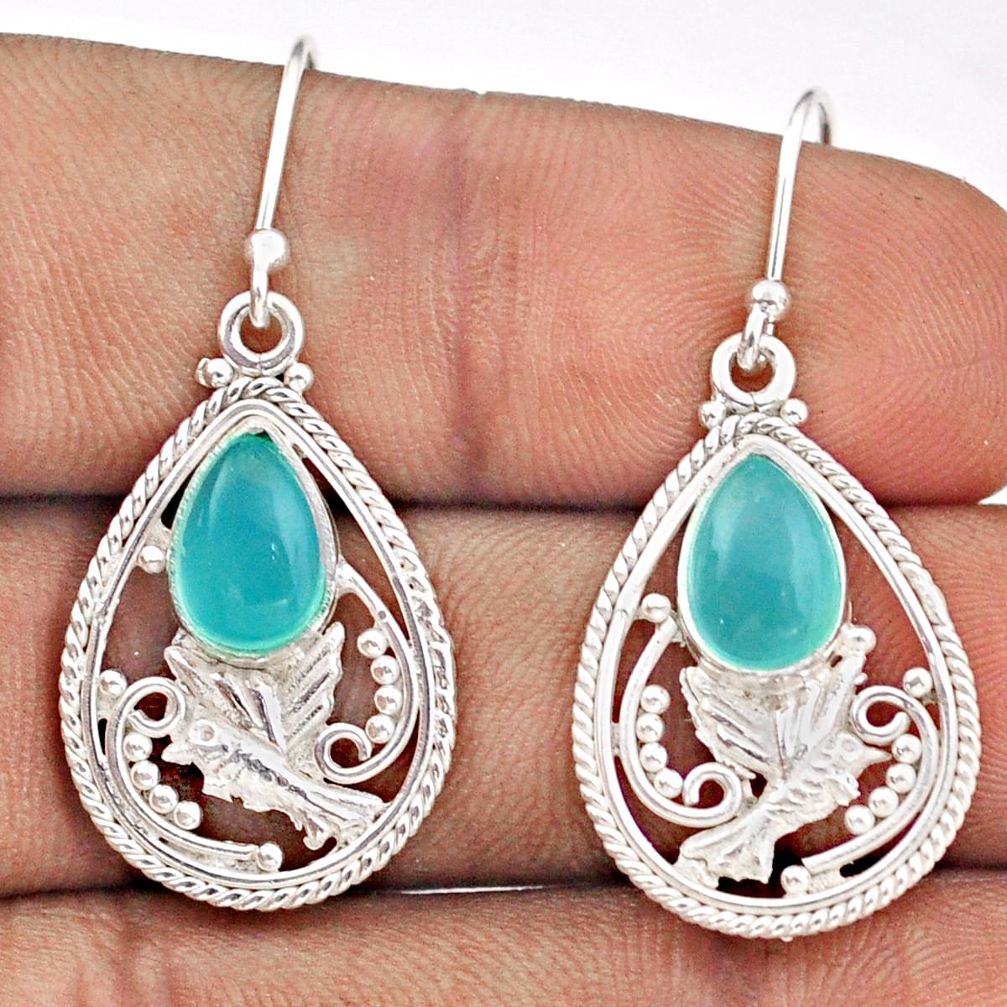4.20cts birds natural aqua chalcedony 925 sterling silver dangle earrings t93773