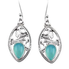3.91cts birds natural aqua chalcedony 925 sterling silver dangle earrings y43917