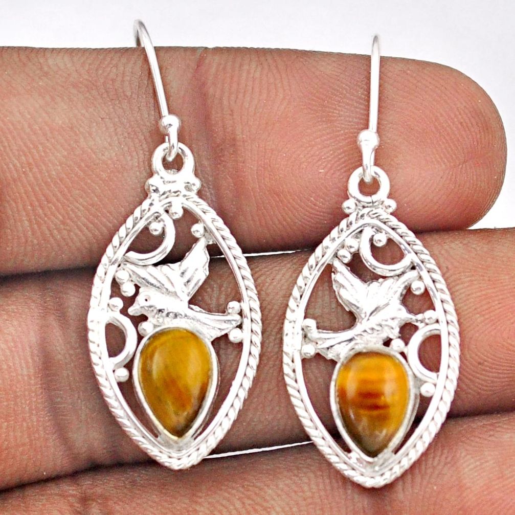 4.30cts birds natural brown tiger's eye 925 silver dangle earrings t93785