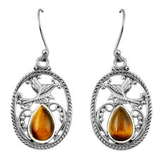 4.40cts birds natural brown tiger's eye pear 925 silver dangle earrings y45201