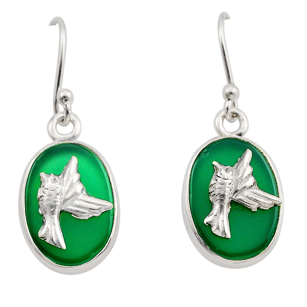 10.30cts birds natural green chalcedony oval 925 sterling silver earrings y87545