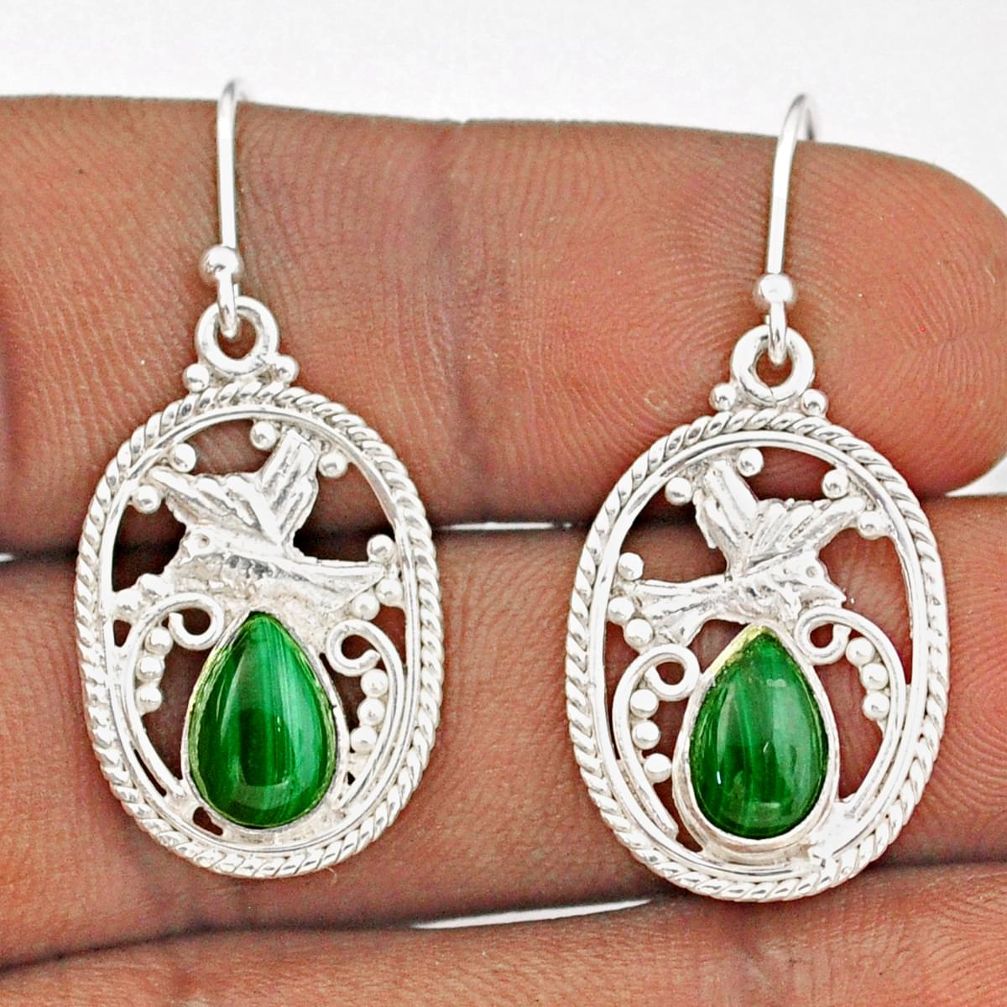 4.52cts birds natural malachite (pilot's stone) silver dangle earrings t93851