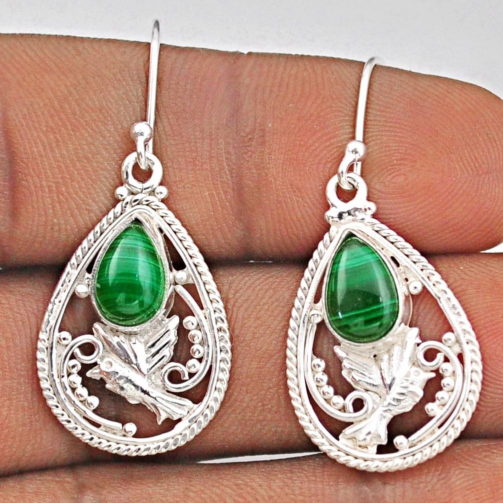 4.75cts birds natural malachite (pilot's stone) silver dangle earrings t93871