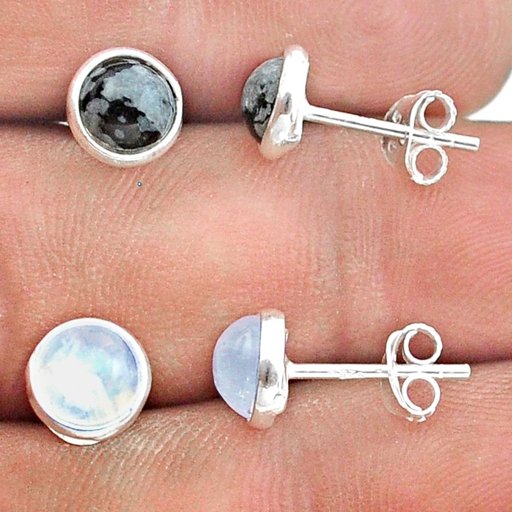 4.53cts black australian obsidian moonstone silver 2 pair studs earrings t50818