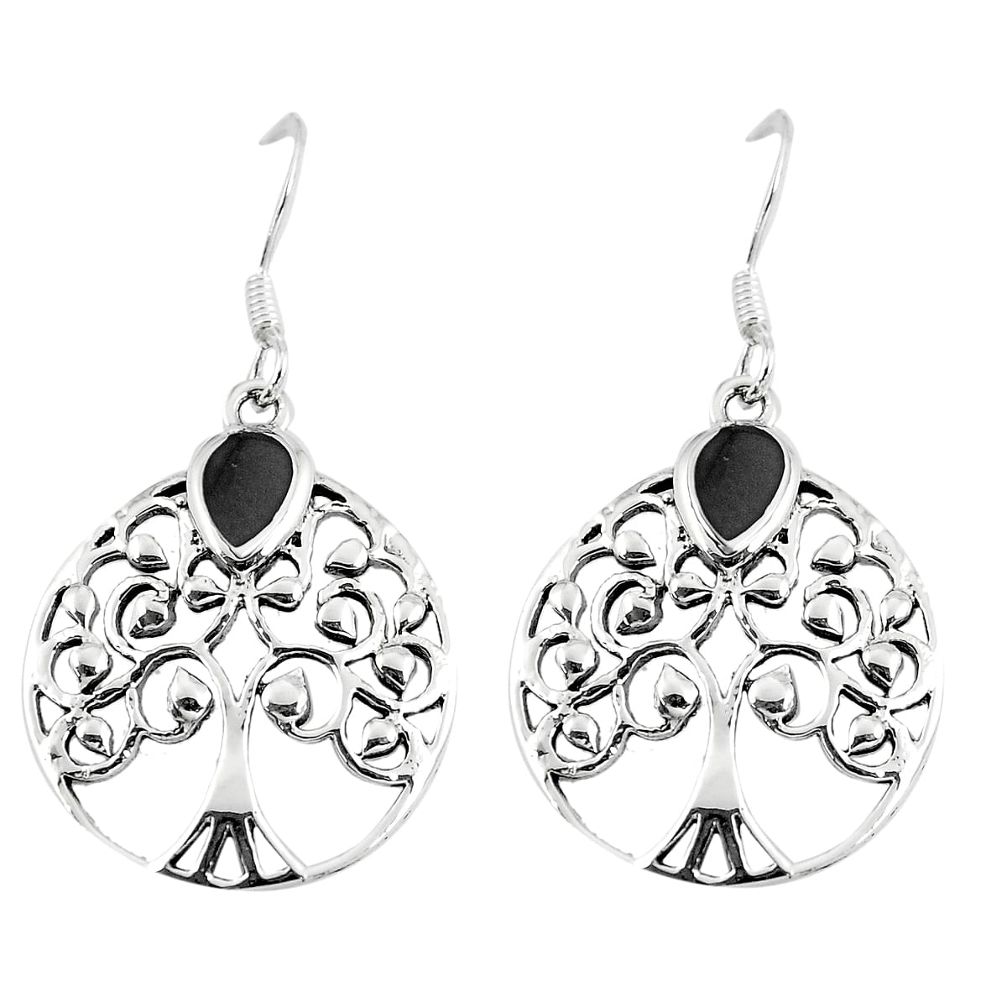 3.48gms black onyx enamel 925 sterling silver tree of life earrings c11649