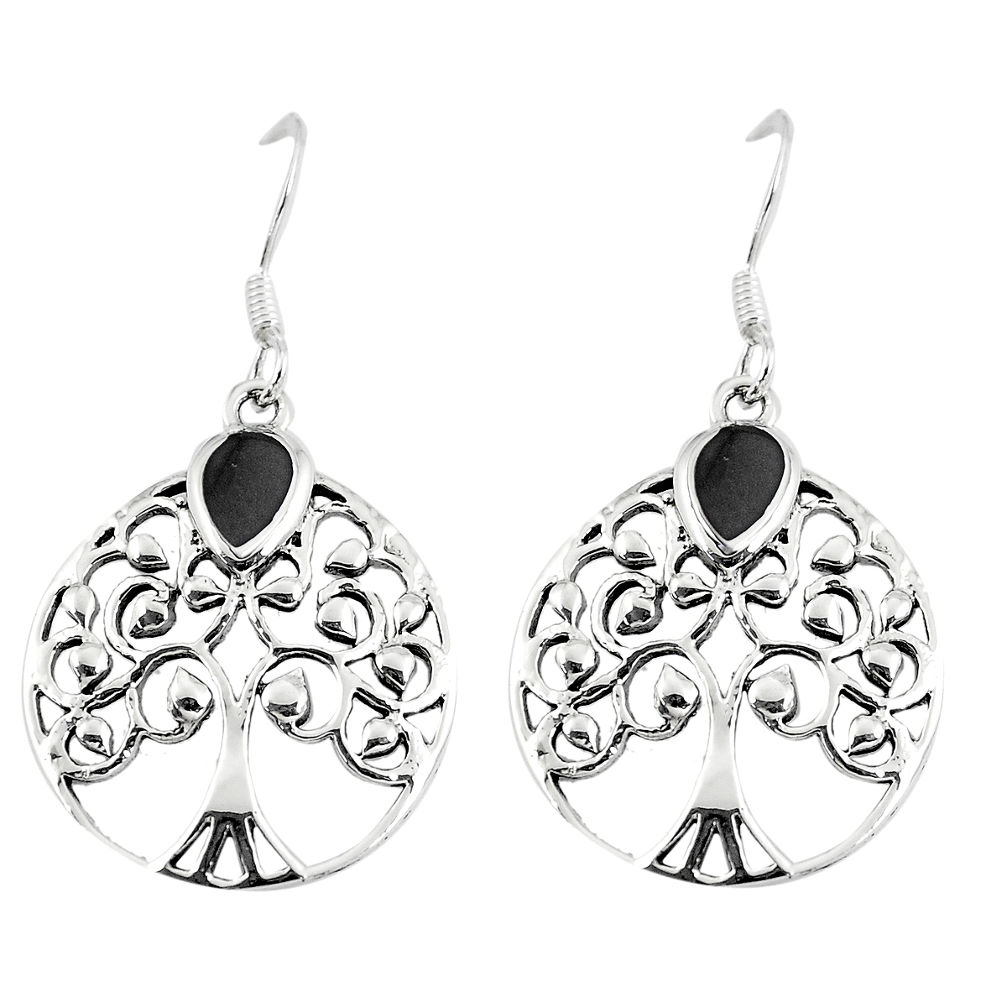 3.47gms black onyx enamel 925 silver tree of life earrings jewelry c11651