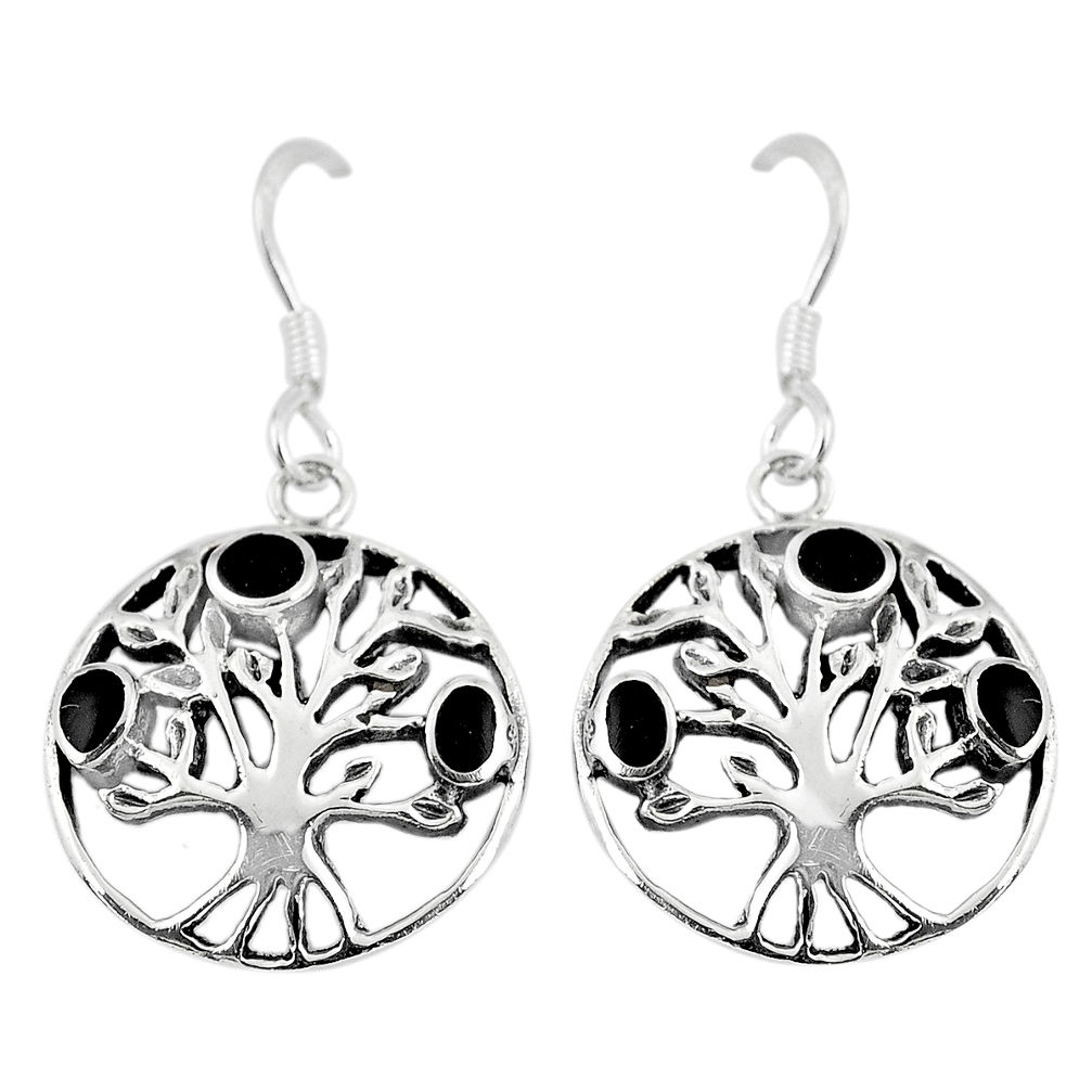 3.69gms black onyx enamel 925 silver tree of life earrings jewelry c11645