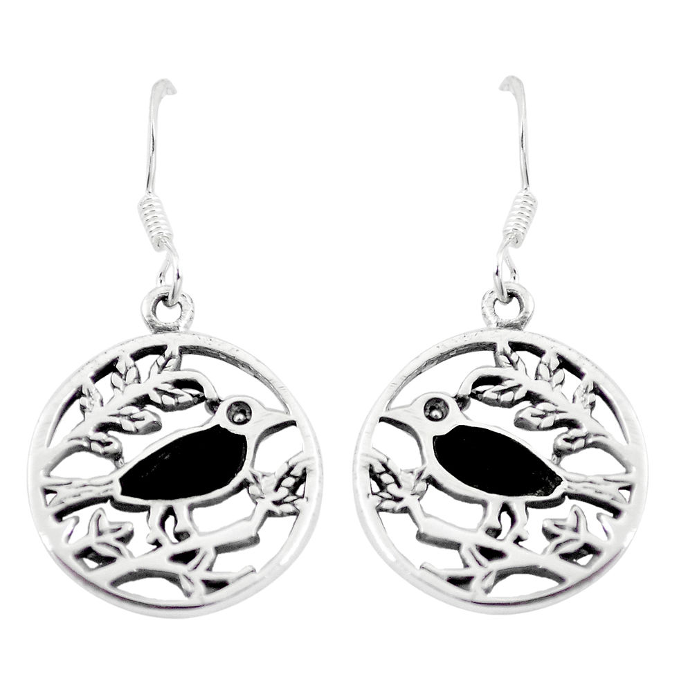 4.02gms black onyx enamel 925 sterling silver birds earrings a88633 c14210