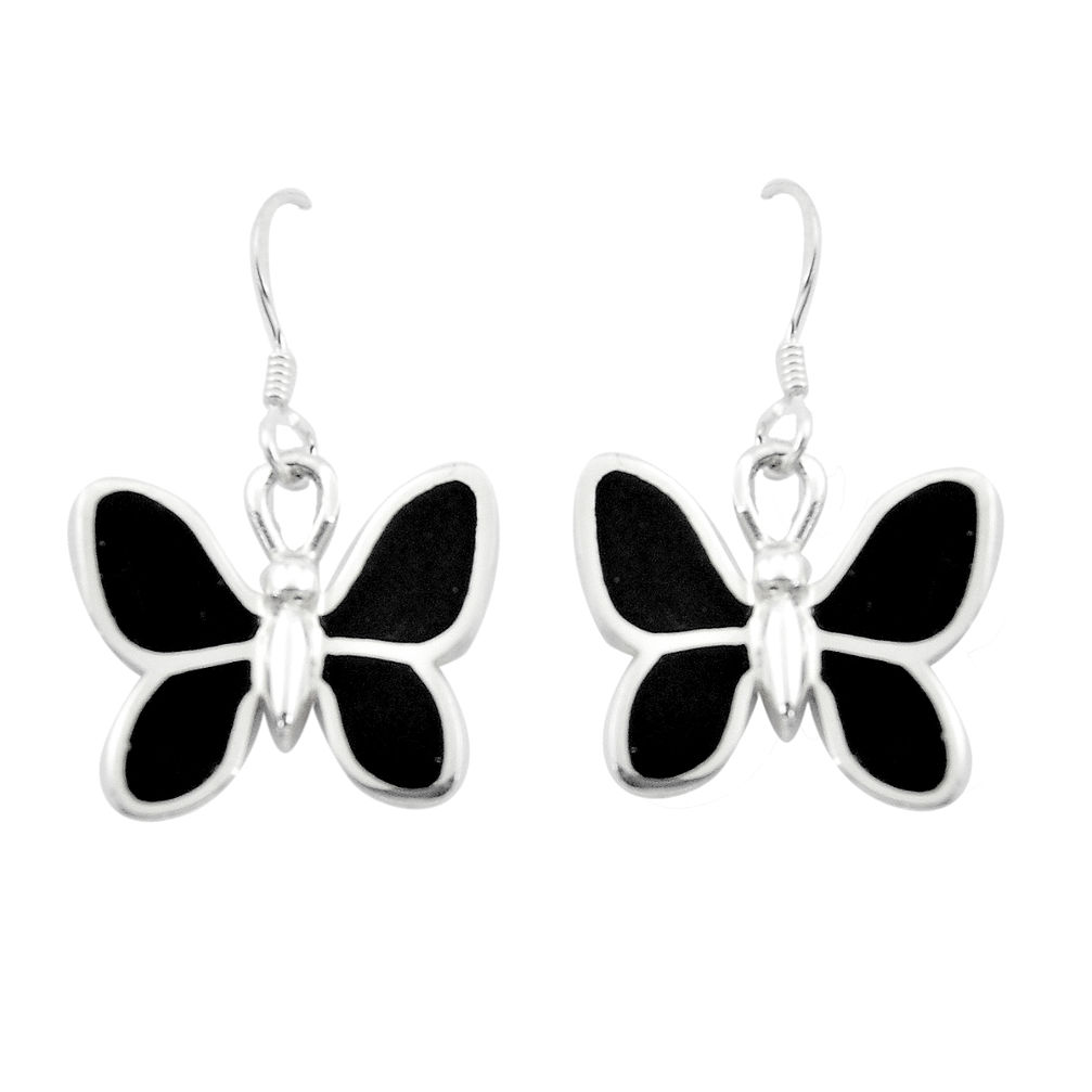 6.02gms black onyx enamel 925 sterling silver butterfly earrings a91916 c13632