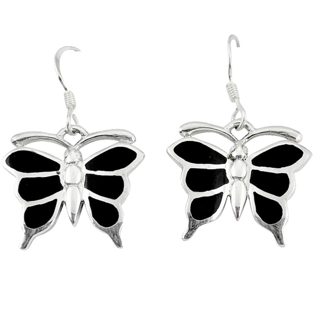 Black onyx enamel 925 sterling silver butterfly earrings jewelry a49649 c14331