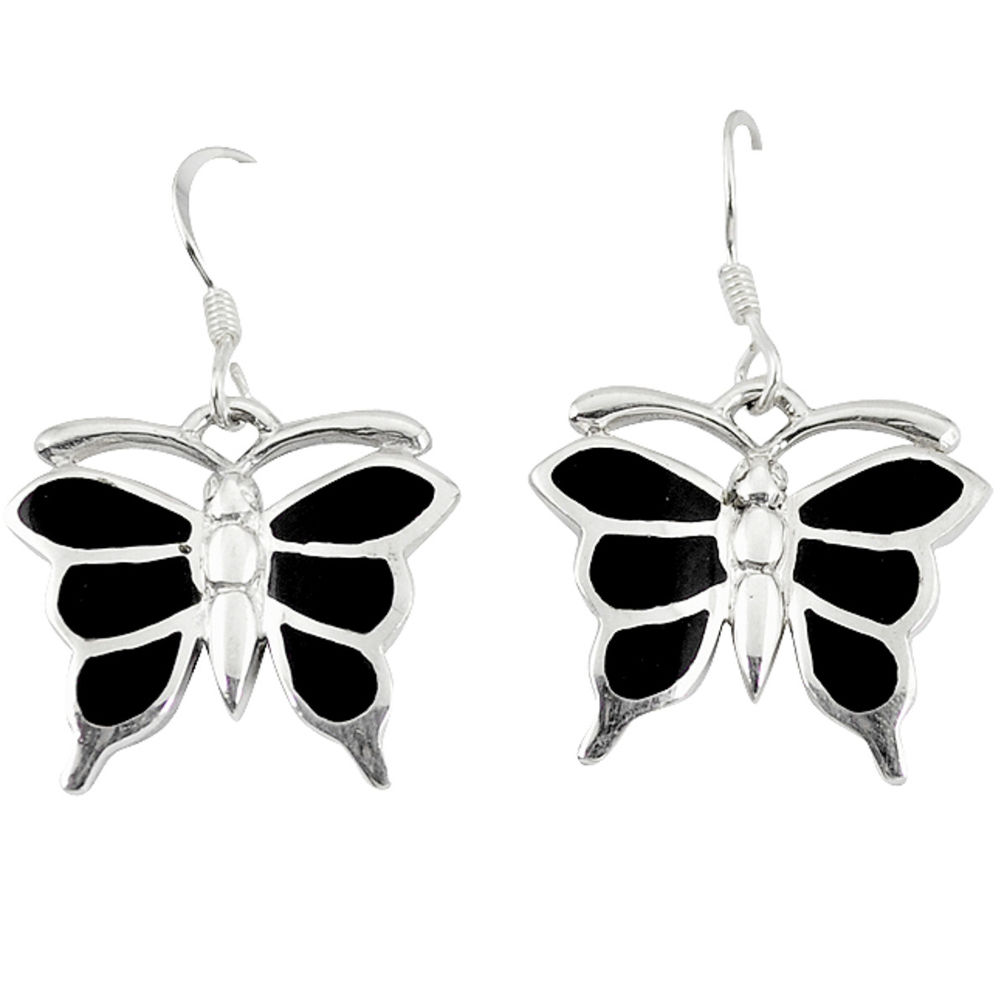 Black onyx enamel 925 sterling silver butterfly earrings jewelry a49656 c14335