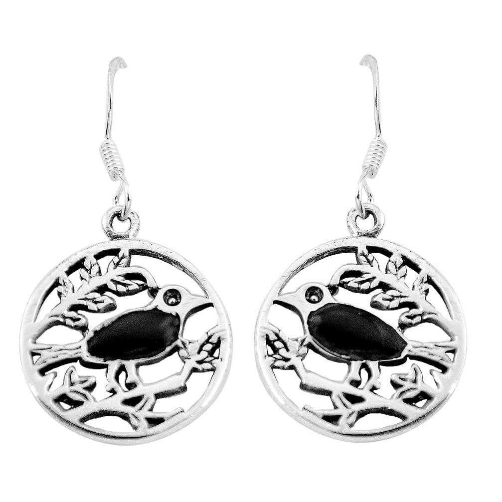 3.26gms black onyx enamel 925 sterling silver dangle earrings jewelry c11642
