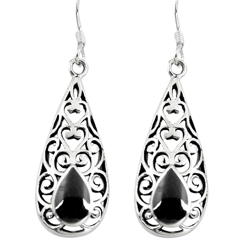 4.02gms black onyx enamel 925 sterling silver dangle earrings jewelry c11828