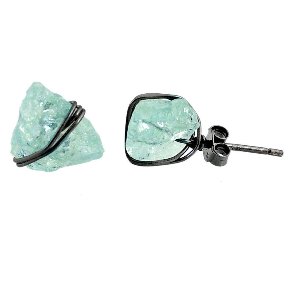 8.76cts black rhodium natural aqua aquamarine raw silver stud earrings r79672