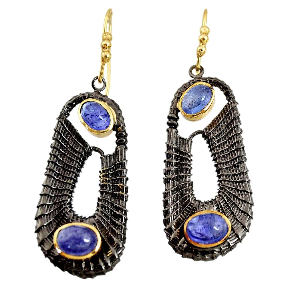 odium natural blue tanzanite 925 silver 14k gold earrings d40423