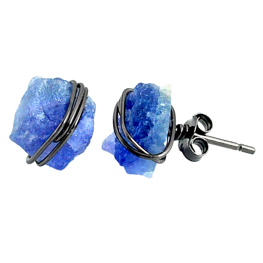 9.74cts black rhodium natural blue tanzanite raw silver stud earrings r79641