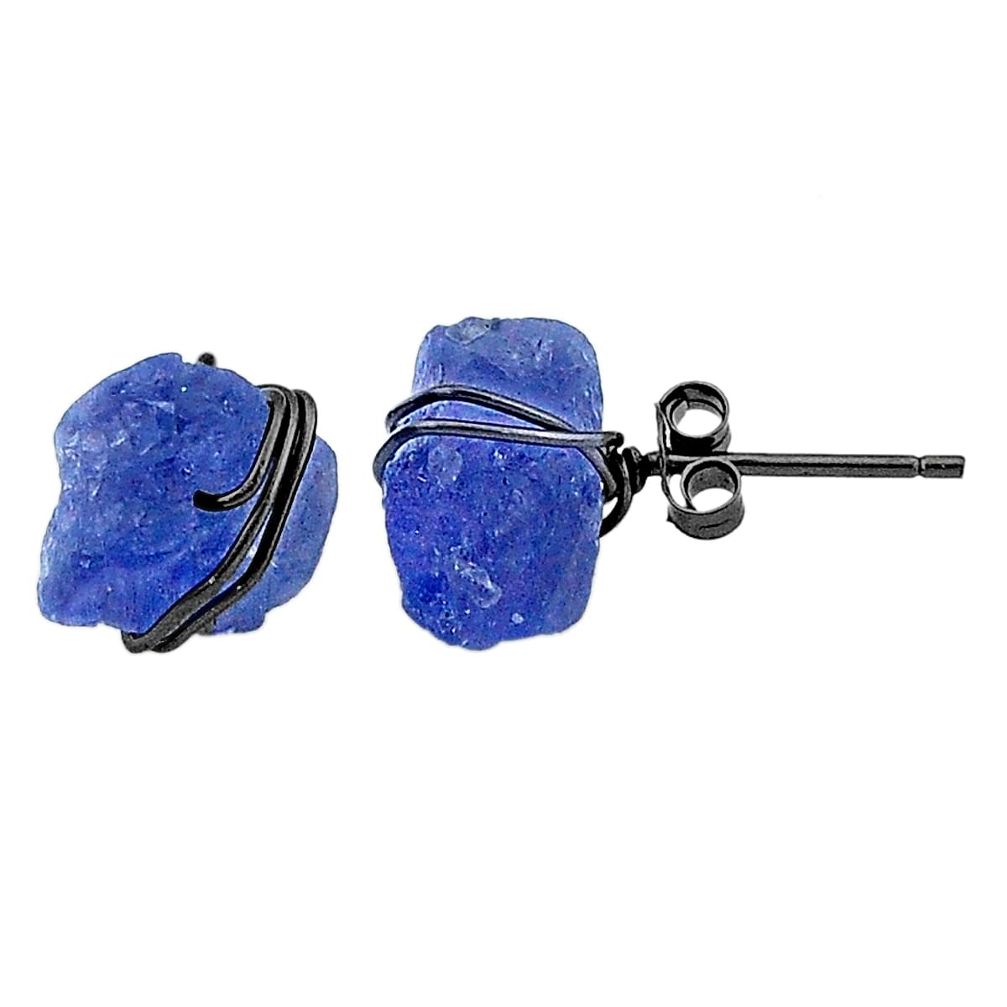 9.48cts black rhodium natural blue tanzanite raw silver stud earrings t6503