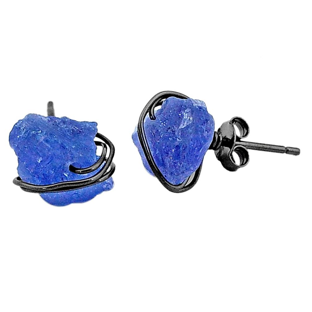 8.87cts black rhodium natural blue tanzanite raw silver stud earrings t6506