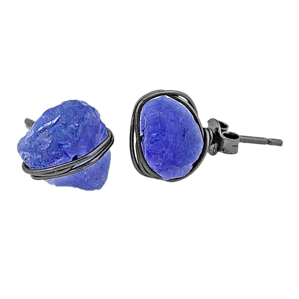 9.45cts black rhodium natural blue tanzanite raw silver stud earrings t6507