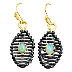 3.14cts black rhodium natural ethiopian opal 925 silver gold earrings y6219