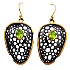 2.64cts black rhodium natural green peridot oval 925 silver gold earrings n26486