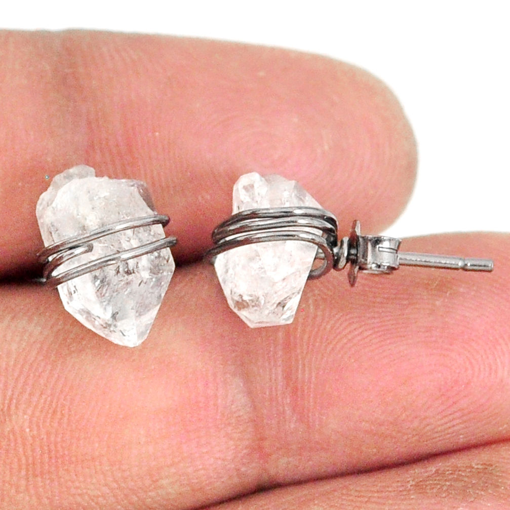 7.80cts black rhodium natural herkimer diamond 925 silver stud earrings r76829