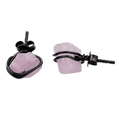 5.07cts black rhodium natural pink rose quartz fancy 925 silver earrings n34601