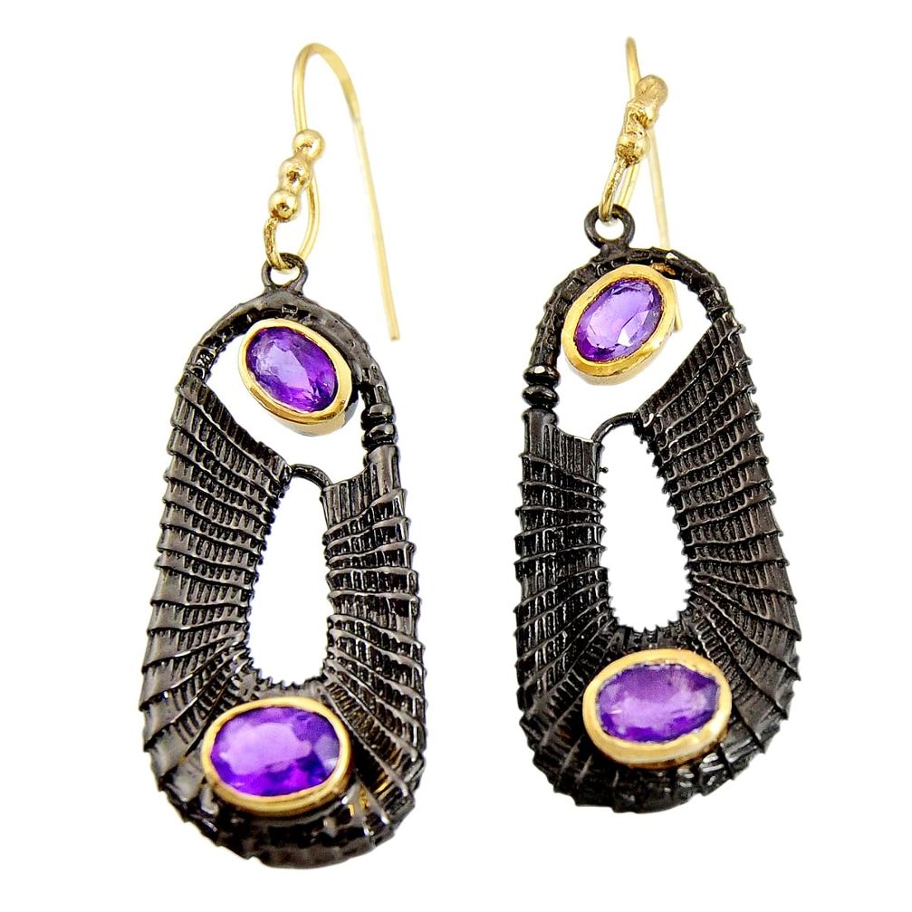 5.81cts black rhodium natural purple amethyst 925 silver gold earrings d40421