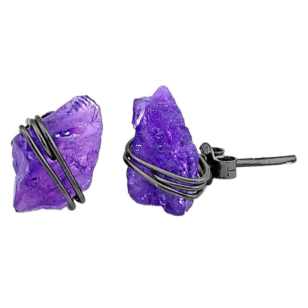 7.16cts black rhodium natural purple amethyst raw silver stud earrings t6509