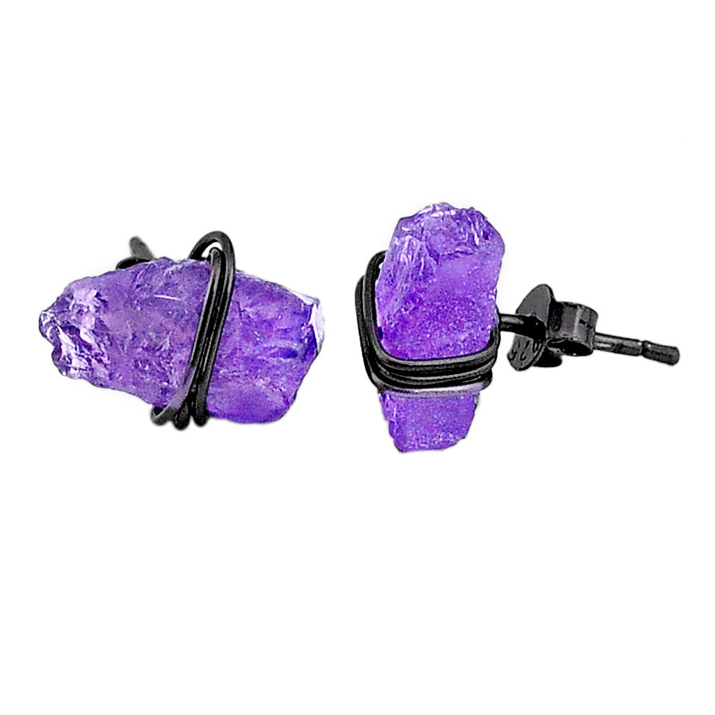 7.19cts black rhodium natural purple amethyst raw silver stud earrings t6513