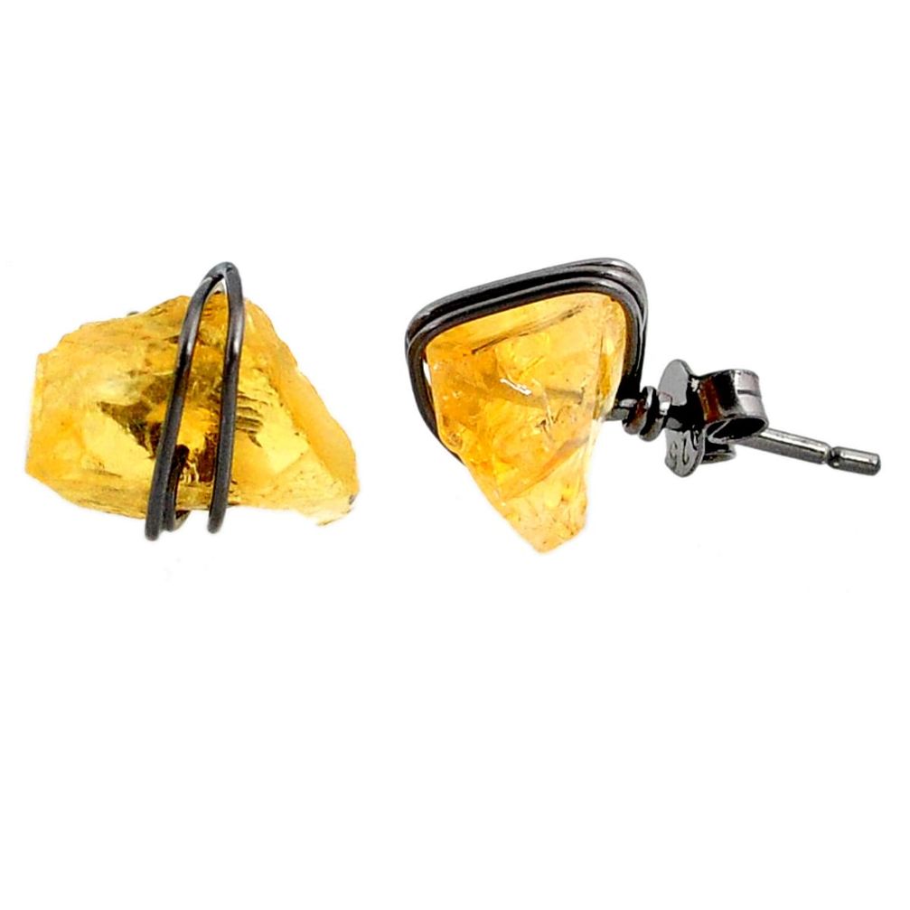 8.32cts black rhodium yellow citrine raw 925 silver stud earrings r79668