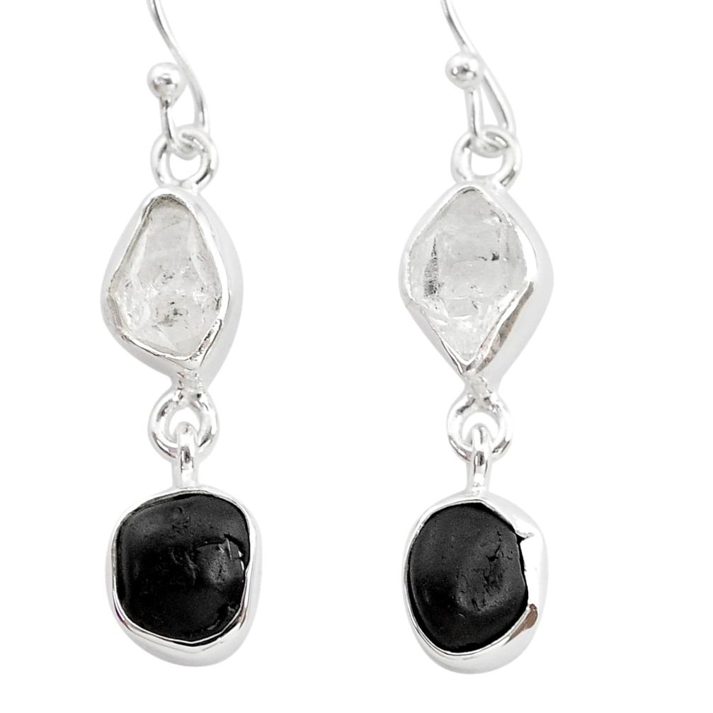 9.83cts black tourmaline herkimer diamond 925 silver dangle earrings t21164