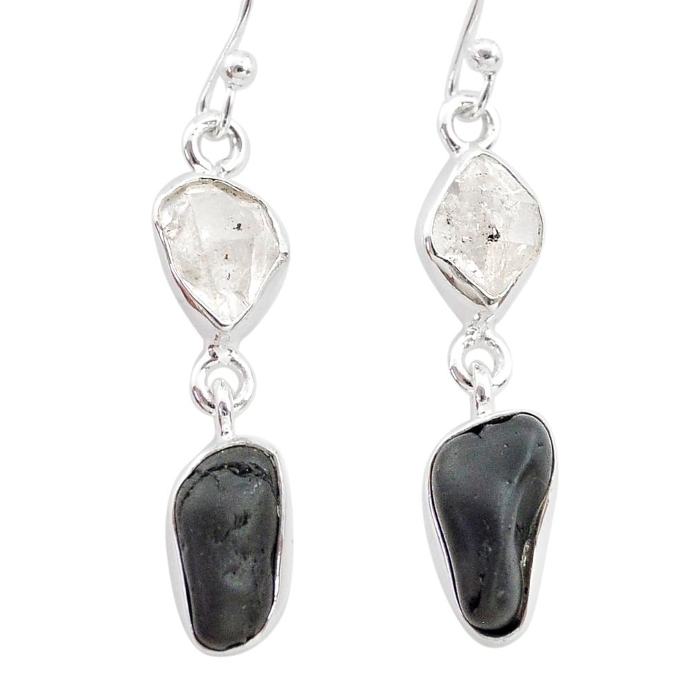 9.33cts black tourmaline herkimer diamond 925 silver dangle earrings t21166